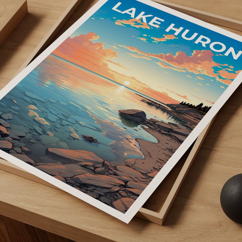 Lake Huron Travel Poster, Great Lakes Art, Great Lakes Print, Lake Huron Poster, Great Lakes Poster, Nature Poster, Lake Huron Art