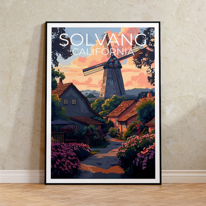 Solvang Poster, Solvang Print, California Art, California Print, Solvang Travel Poster, California Poster, Windmill Poster