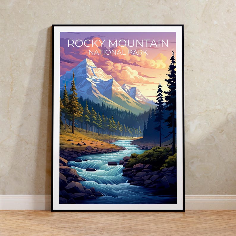 Rocky Mountain National Park Travel Print Colorado Poster Rockies Wall Art Forest Illustration Mountains Poster Home Decor Birthday Gift