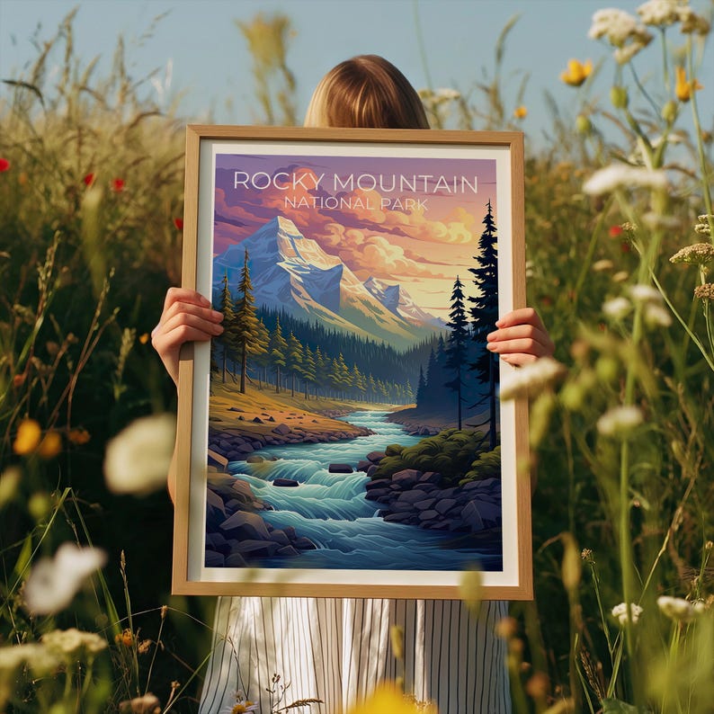 Rocky Mountain National Park Travel Print Colorado Poster Rockies Wall Art Forest Illustration Mountains Poster Home Decor Birthday Gift