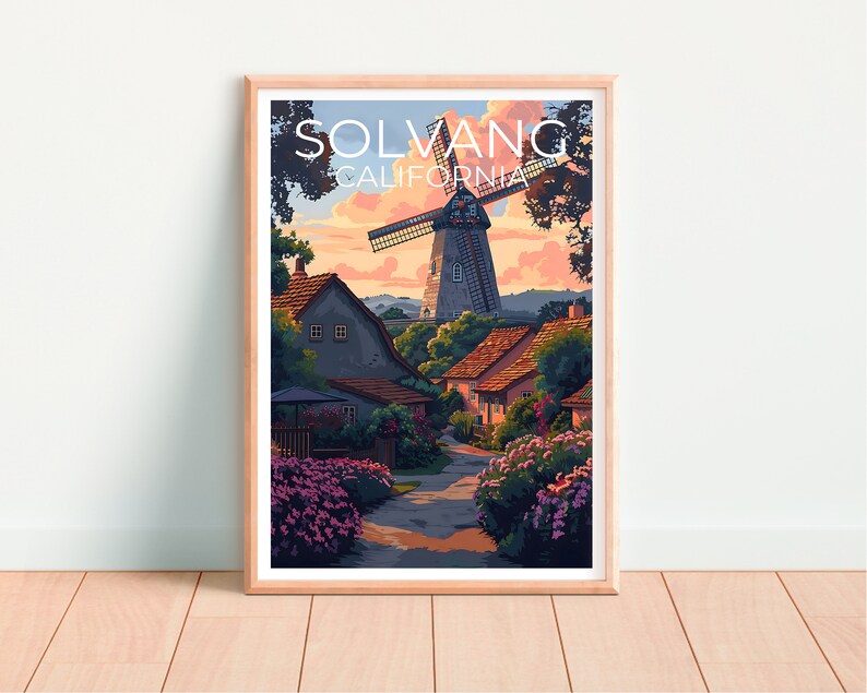 Solvang Poster, Solvang Print, California Art, California Print, Solvang Travel Poster, California Poster, Windmill Poster