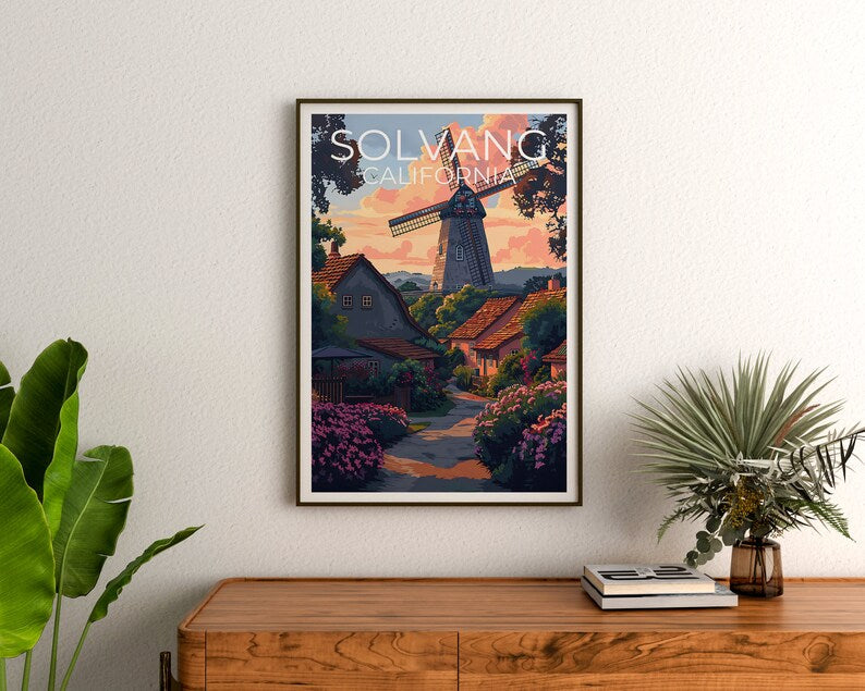 Solvang Poster, Solvang Print, California Art, California Print, Solvang Travel Poster, California Poster, Windmill Poster