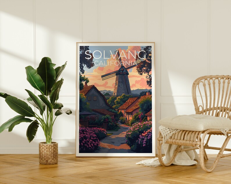Solvang Poster, Solvang Print, California Art, California Print, Solvang Travel Poster, California Poster, Windmill Poster