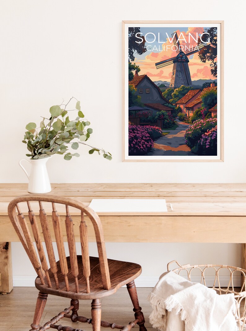 Solvang Poster, Solvang Print, California Art, California Print, Solvang Travel Poster, California Poster, Windmill Poster