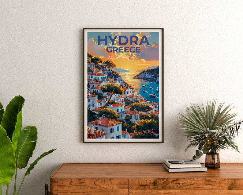 Hydra Travel Poster, Greece Wall Art, Hydra Print, Hydra Poster, Greece Poster, Greek Island Poster, Greece Gift