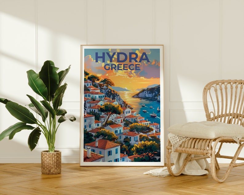 Hydra Travel Poster, Greece Wall Art, Hydra Print, Hydra Poster, Greece Poster, Greek Island Poster, Greece Gift