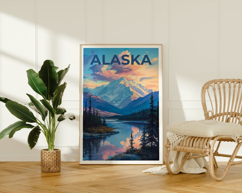 Alaska Travel Poster, Alaska Wall Art, Alaska Print, Alaska Poster, Mountain Poster, Alaska Wall Decor