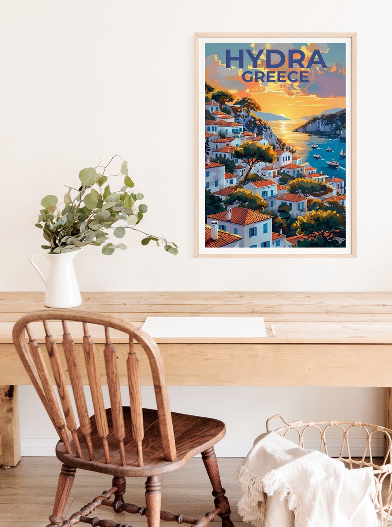 Hydra Travel Poster, Greece Wall Art, Hydra Print, Hydra Poster, Greece Poster, Greek Island Poster, Greece Gift