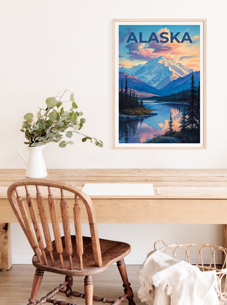 Alaska Travel Poster, Alaska Wall Art, Alaska Print, Alaska Poster, Mountain Poster, Alaska Wall Decor