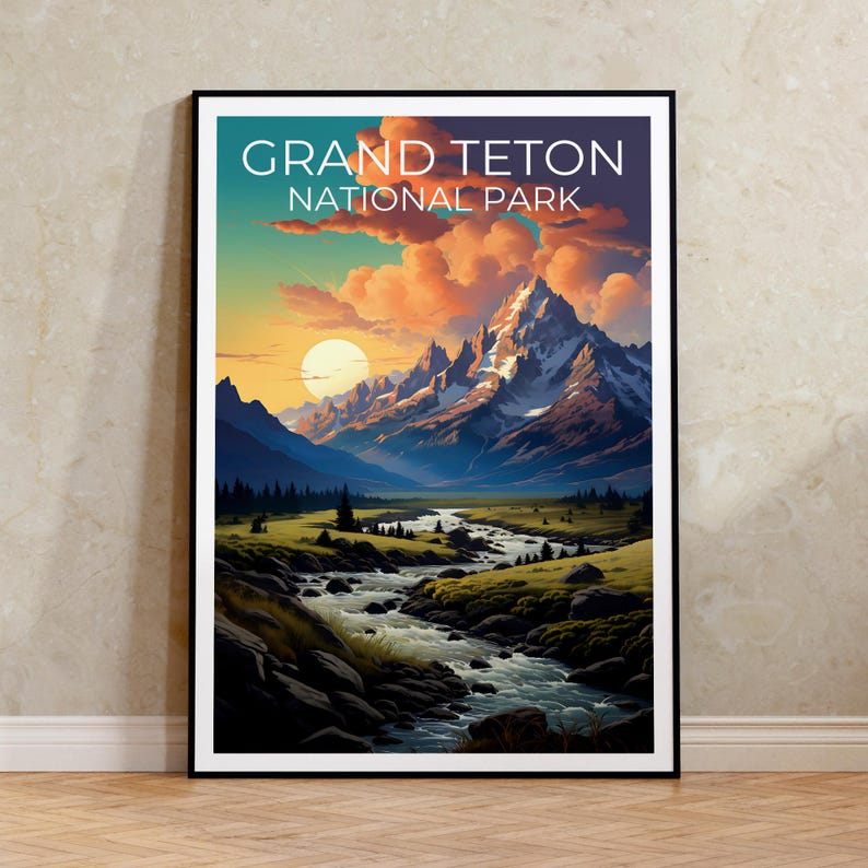 Grand Teton Travel Poster, Wyoming Wall Art, Wyoming Print, Grand Teton Poster, Wyoming Poster, Nature Poster, Grand Teton Art