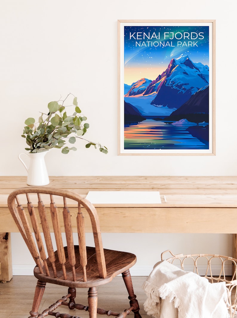 Affiche de voyage des fjords de Kenai, impression des fjords de Kenai, affiche de l'Alaska, impression de l'Alaska, affiche des parcs nationaux, cadeau de randonnée