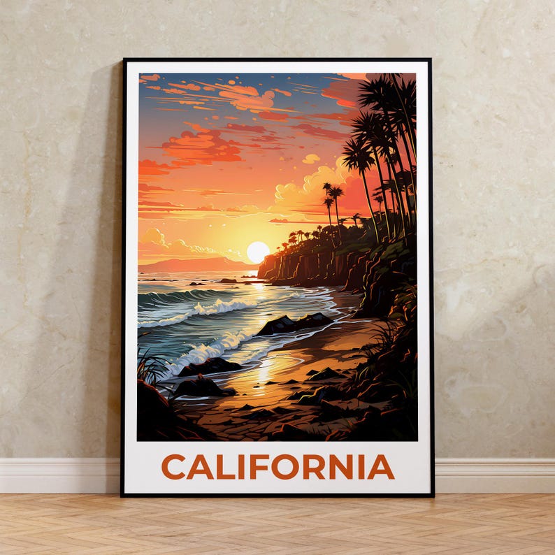 California Print Poster, SoCal Wall Art, California Poster Print, Travel Gift Idea, Beach Illustration