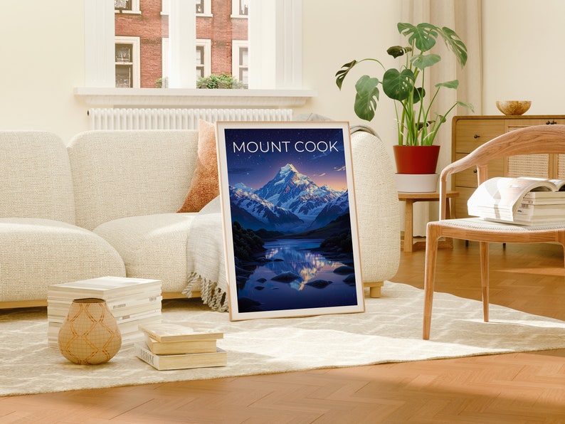 Mount Cook Poster, Mount Cook Print, New Zealand Poster, New Zealand Print, Mount Cook Travel Poster, Hiking Poster, Mountain Poster