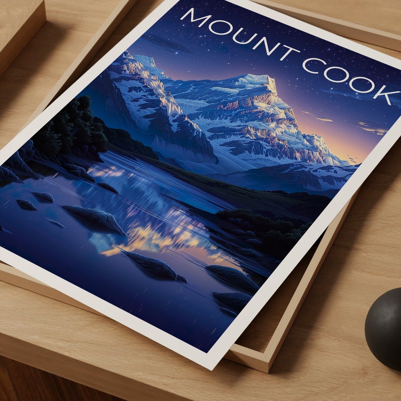 Mount Cook Poster, Mount Cook Print, New Zealand Poster, New Zealand Print, Mount Cook Travel Poster, Hiking Poster, Mountain Poster
