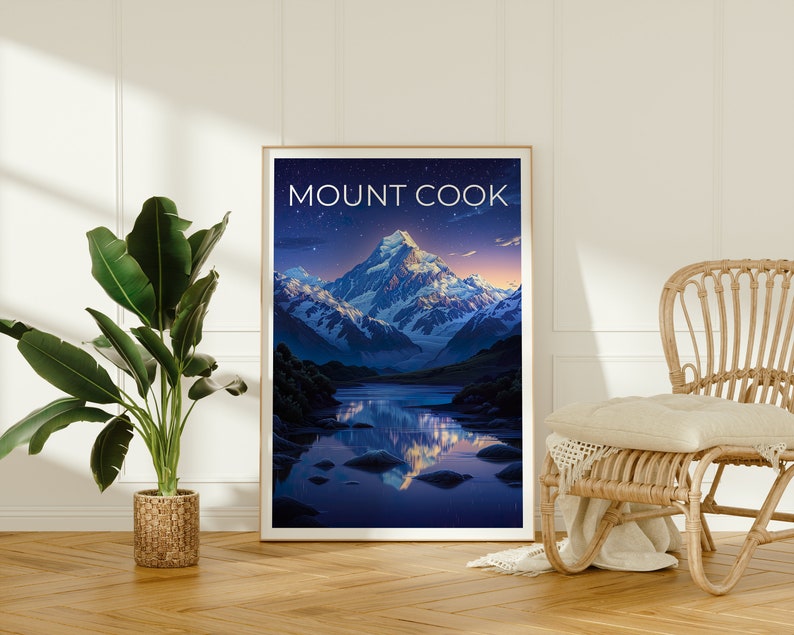 Mount Cook Poster, Mount Cook Print, New Zealand Poster, New Zealand Print, Mount Cook Travel Poster, Hiking Poster, Mountain Poster