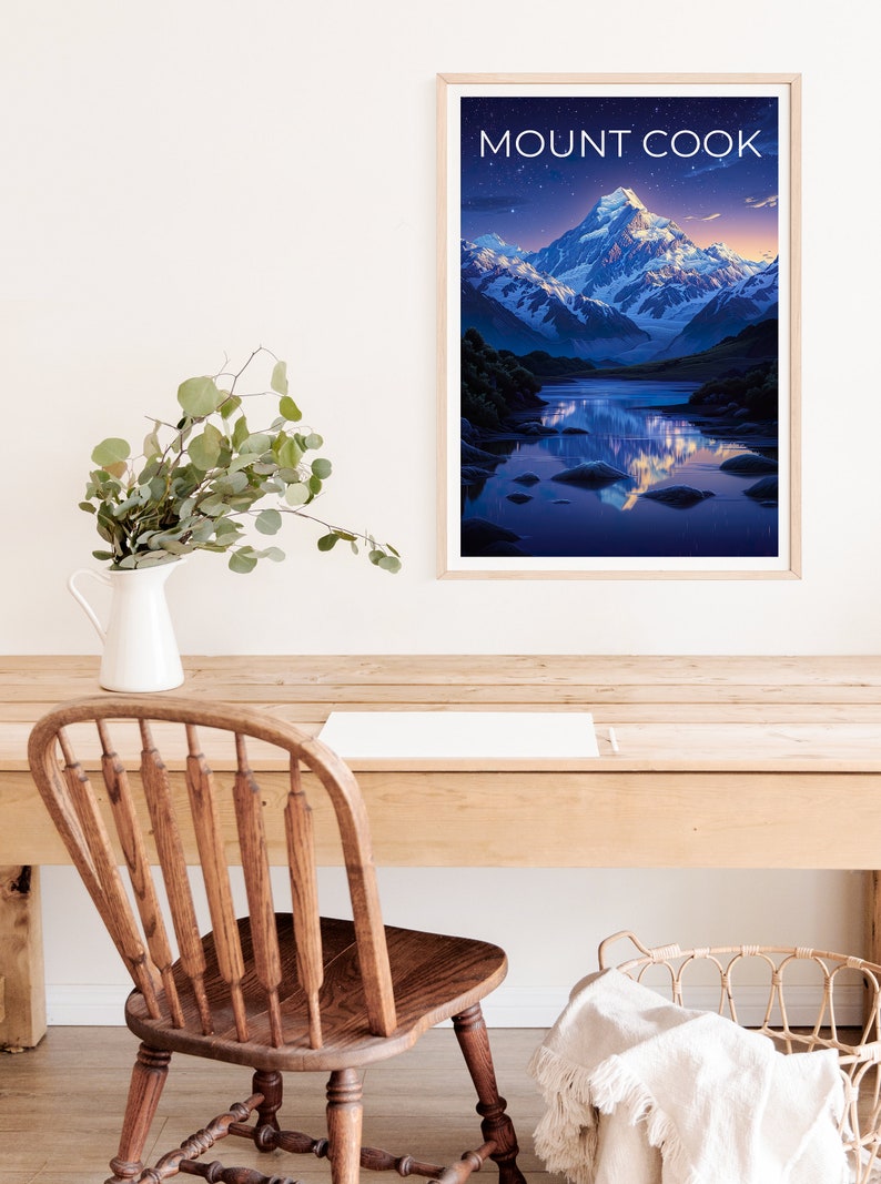 Mount Cook Poster, Mount Cook Print, New Zealand Poster, New Zealand Print, Mount Cook Travel Poster, Hiking Poster, Mountain Poster