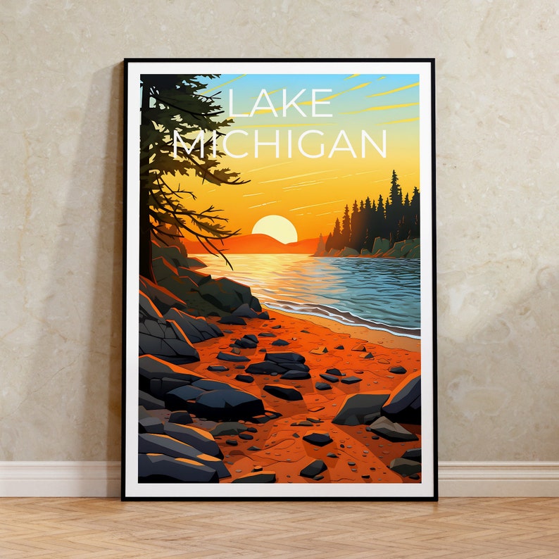 Lake Michigan Poster Reiseposter, Michigan Wandkunst, Michigan Druck, Lake Michigan Poster, Michigan Poster, Lake Michigan Druck