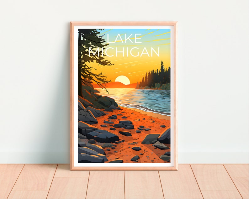 Affiche de voyage du lac Michigan, art mural du Michigan, impression du Michigan, affiche du lac Michigan, affiche du Michigan, impression du lac Michigan