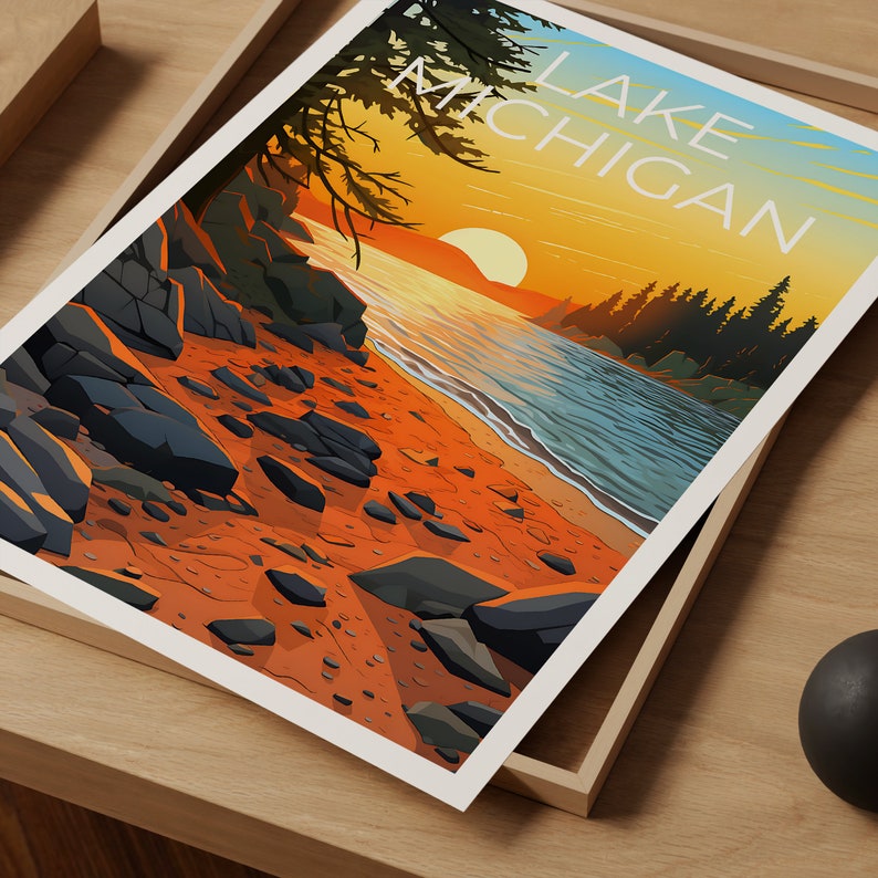 Affiche de voyage du lac Michigan, art mural du Michigan, impression du Michigan, affiche du lac Michigan, affiche du Michigan, impression du lac Michigan