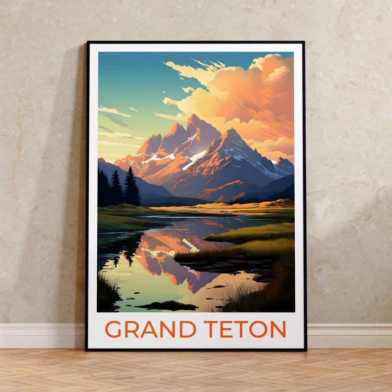 Grand Teton Travel Poster, Wyoming Wall Art, Wyoming Print, Grand Teton Poster, Wyoming Poster,  Grand Teton Print, Grand Teton Art