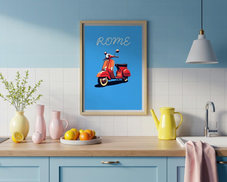 Italy Vespa Poster, Rome Travel Print, Italy Art, Europe Illustration, Minimalist Poster, Scenic Wall Art, Home Decor, Birthday Gift