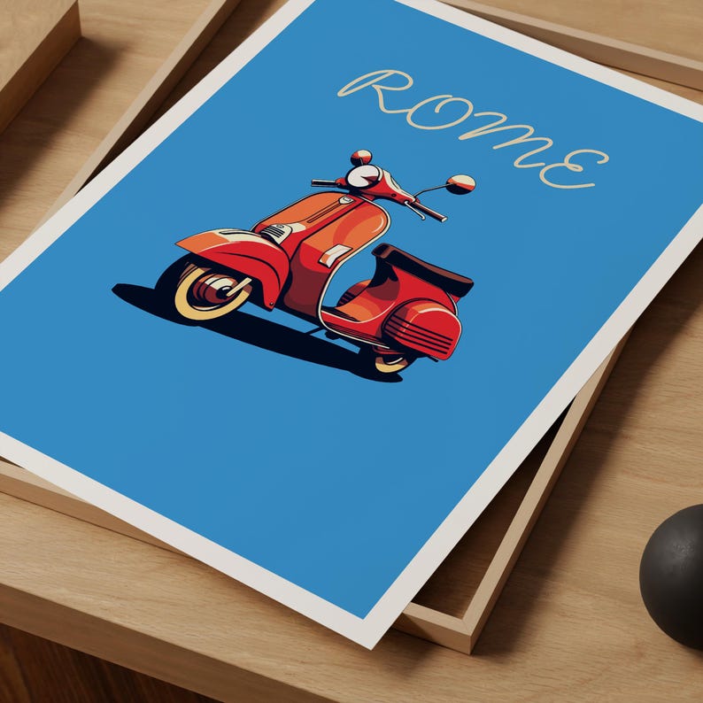 Italy Vespa Poster, Rome Travel Print, Italy Art, Europe Illustration, Minimalist Poster, Scenic Wall Art, Home Decor, Birthday Gift