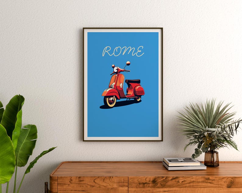 Italy Vespa Poster, Rome Travel Print, Italy Art, Europe Illustration, Minimalist Poster, Scenic Wall Art, Home Decor, Birthday Gift