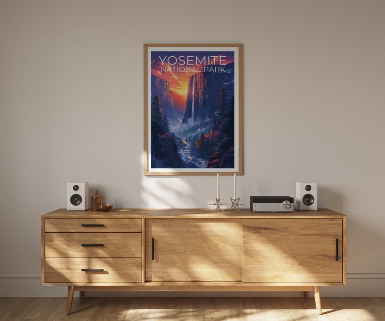 Affiche du parc national de Yosemite, impression de Yosemite, affiche de cascade, affiche de Californie, affiche de voyage en Californie, art de Yosemite, cadeau de Yosemite