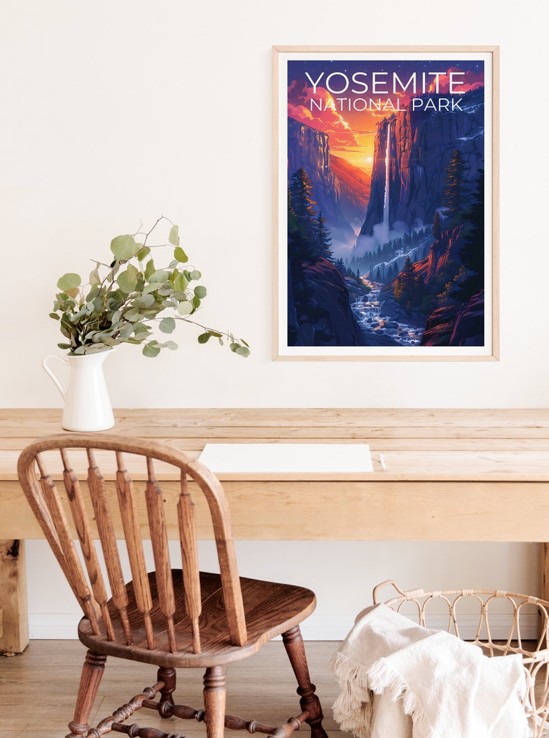 Affiche du parc national de Yosemite, impression de Yosemite, affiche de cascade, affiche de Californie, affiche de voyage en Californie, art de Yosemite, cadeau de Yosemite