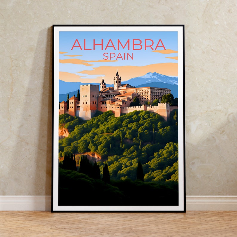 Alhambra Travel Poster, Spain Wall Art, Spain Print, Alhambra Poster, Grenada Poster, City Poster, Alhambra Art