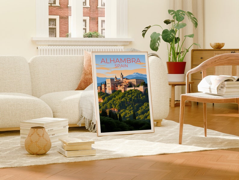 Alhambra Travel Poster, Spain Wall Art, Spain Print, Alhambra Poster, Grenada Poster, City Poster, Alhambra Art