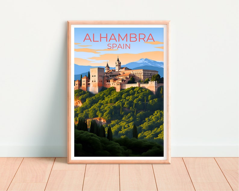Alhambra Travel Poster, Spain Wall Art, Spain Print, Alhambra Poster, Grenada Poster, City Poster, Alhambra Art
