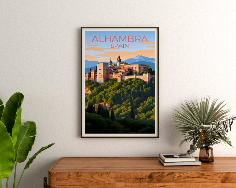 Alhambra Travel Poster, Spain Wall Art, Spain Print, Alhambra Poster, Grenada Poster, City Poster, Alhambra Art