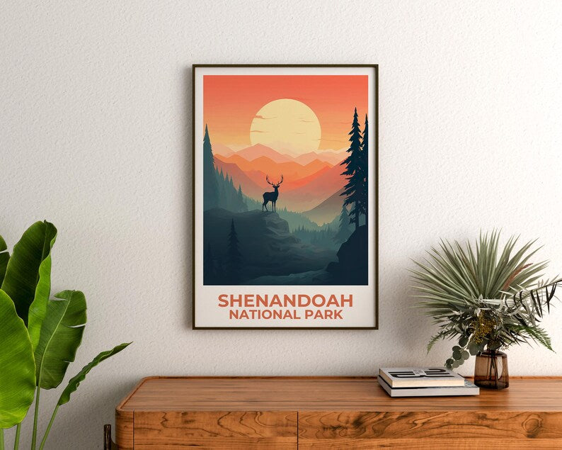 Shenandoah National Park Travel Print, Virginia Poster, Forest Art, Mountain Illustration, Blue Ridge Poster, Home Decor, Birthday Gift