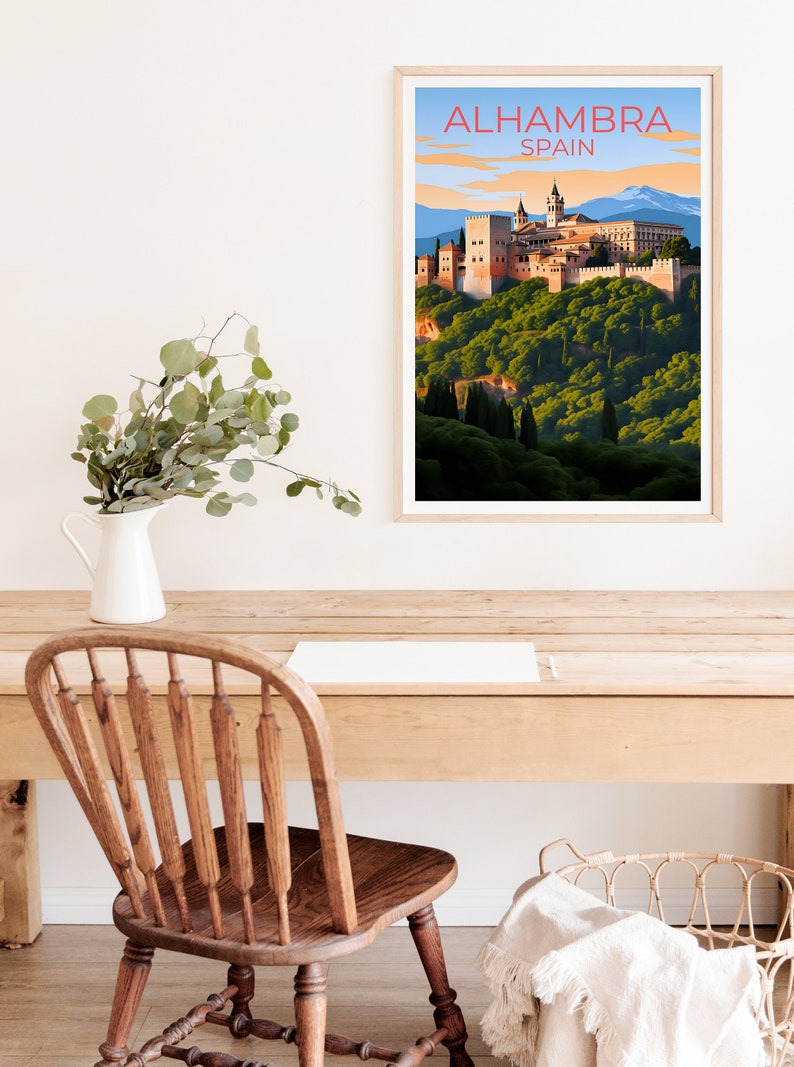 Alhambra Travel Poster, Spain Wall Art, Spain Print, Alhambra Poster, Grenada Poster, City Poster, Alhambra Art