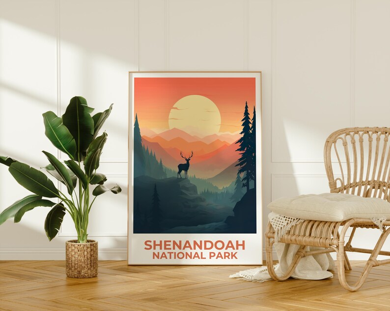 Shenandoah National Park Travel Print, Virginia Poster, Forest Art, Mountain Illustration, Blue Ridge Poster, Home Decor, Birthday Gift