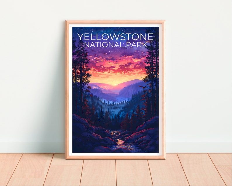 Affiche de Yellowstone, Impression de Yellowstone, Affiche du Wyoming, Impression du Wyoming, Affiche de voyage de Yellowstone, Art du Wyoming, Cadeau de Yellowstone