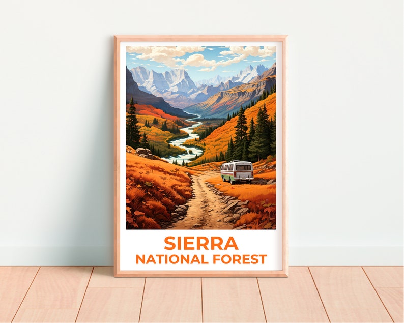Affiche de voyage de la forêt de la Sierra, art mural de Californie, impression de Californie, affiche de la forêt de la Sierra, affiche de Californie, affiche de la nature