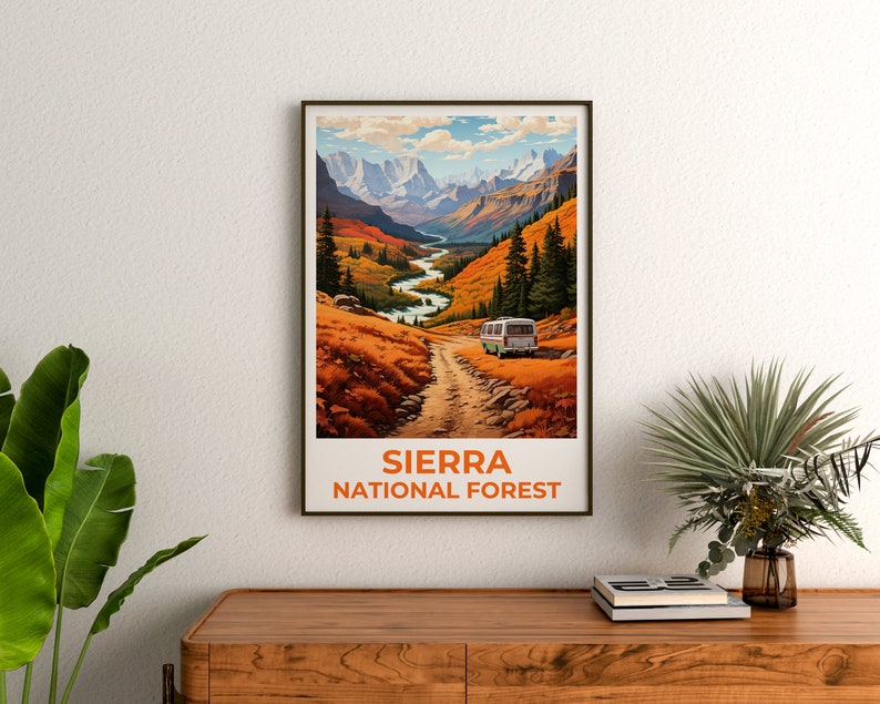 Affiche de voyage de la forêt de la Sierra, art mural de Californie, impression de Californie, affiche de la forêt de la Sierra, affiche de Californie, affiche de la nature