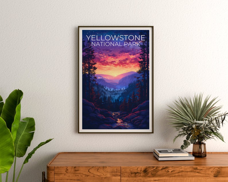Affiche de Yellowstone, Impression de Yellowstone, Affiche du Wyoming, Impression du Wyoming, Affiche de voyage de Yellowstone, Art du Wyoming, Cadeau de Yellowstone