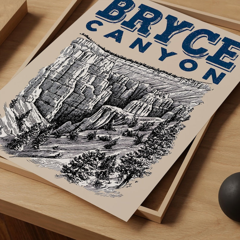 Bryce Canyon National Park Poster, Utah Travel Print, Outdoor Art, Desert Hike Illustration, Scenic Wall Art, Home Decor, Birthday Gift