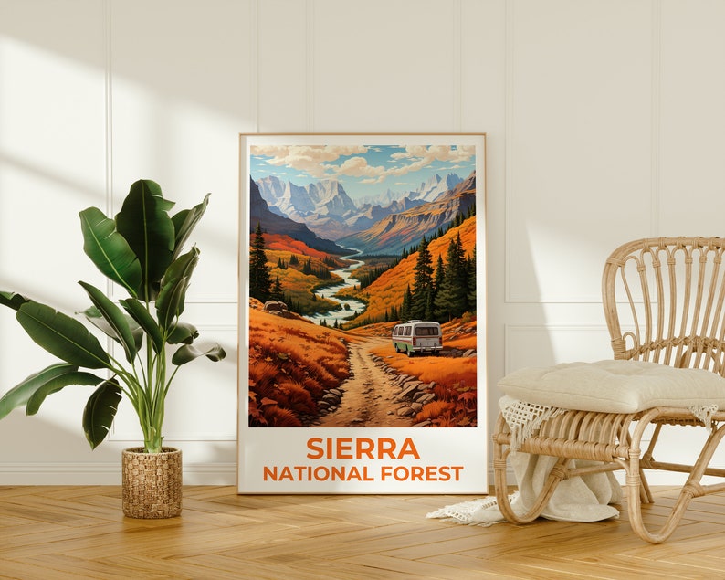Affiche de voyage de la forêt de la Sierra, art mural de Californie, impression de Californie, affiche de la forêt de la Sierra, affiche de Californie, affiche de la nature