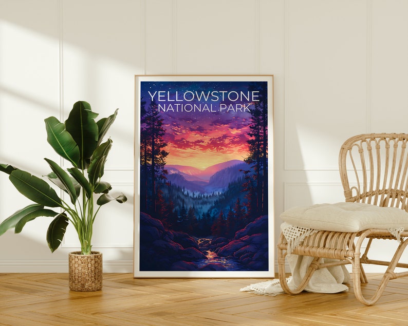 Affiche de Yellowstone, Impression de Yellowstone, Affiche du Wyoming, Impression du Wyoming, Affiche de voyage de Yellowstone, Art du Wyoming, Cadeau de Yellowstone