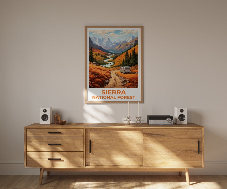 Affiche de voyage de la forêt de la Sierra, art mural de Californie, impression de Californie, affiche de la forêt de la Sierra, affiche de Californie, affiche de la nature