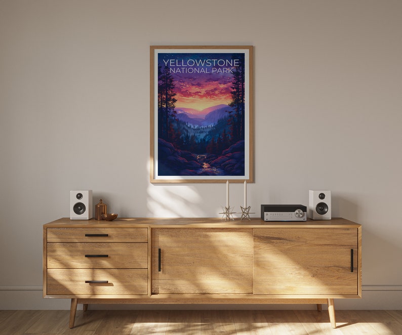 Affiche de Yellowstone, Impression de Yellowstone, Affiche du Wyoming, Impression du Wyoming, Affiche de voyage de Yellowstone, Art du Wyoming, Cadeau de Yellowstone