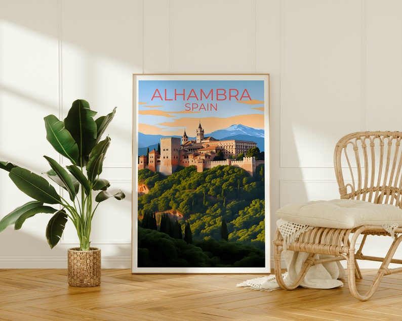 Alhambra Travel Poster, Spain Wall Art, Spain Print, Alhambra Poster, Grenada Poster, City Poster, Alhambra Art