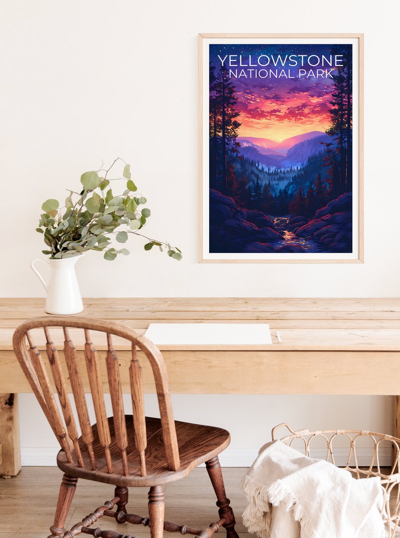 Affiche de Yellowstone, Impression de Yellowstone, Affiche du Wyoming, Impression du Wyoming, Affiche de voyage de Yellowstone, Art du Wyoming, Cadeau de Yellowstone