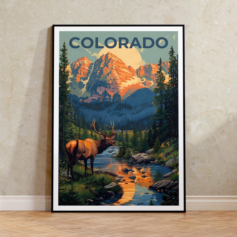Colorado Poster, Colorado Print, Rockies Poster, Rockies Print, Colorado Travel Poster, Deer Poster, Colorado Art