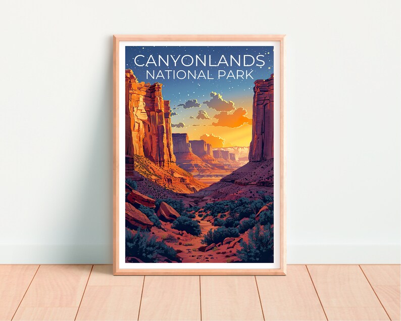 Affiche du parc national de Canyonlands, affiche de l'Utah, impression de Canyonlands, impression de l'Utah, affiche de voyage de Canyonlands, cadeau de randonnée, art de l'Utah