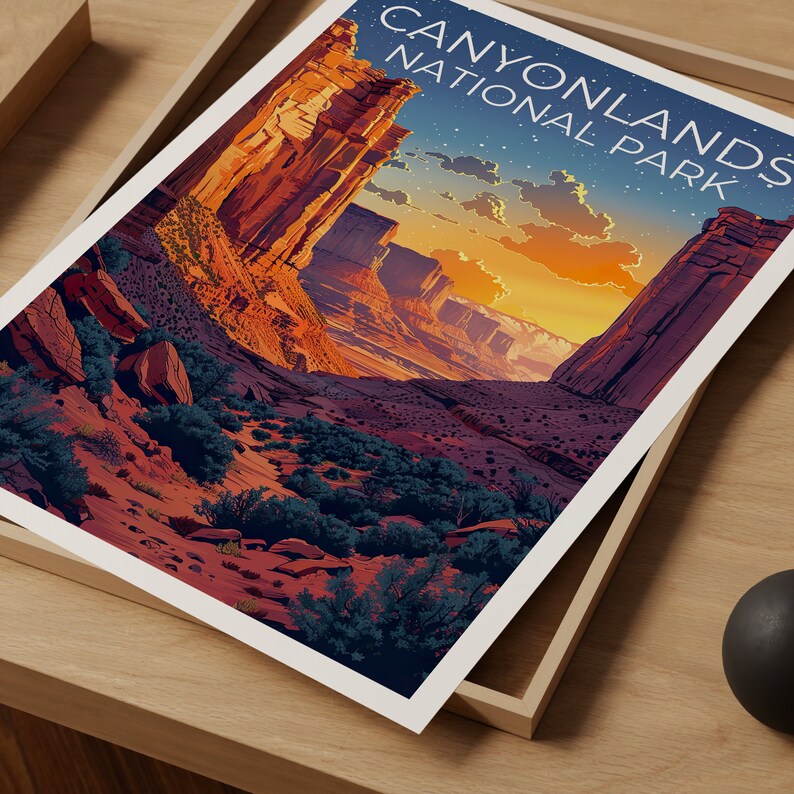 Affiche du parc national de Canyonlands, affiche de l'Utah, impression de Canyonlands, impression de l'Utah, affiche de voyage de Canyonlands, cadeau de randonnée, art de l'Utah
